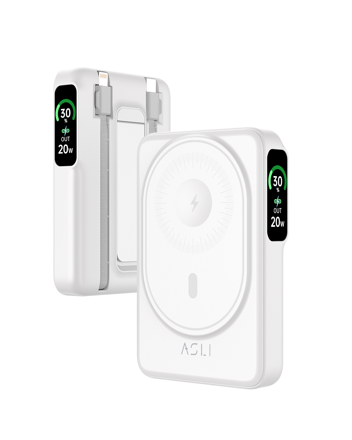 Asli Global Magcrest Hub 6-in-1 Magnetic 10000mAh PD Wireless Power Bank | White Asli Global Magcrest Hub 6-in-1 Magnetic 10000mAh PD Wireless Power Bank | White